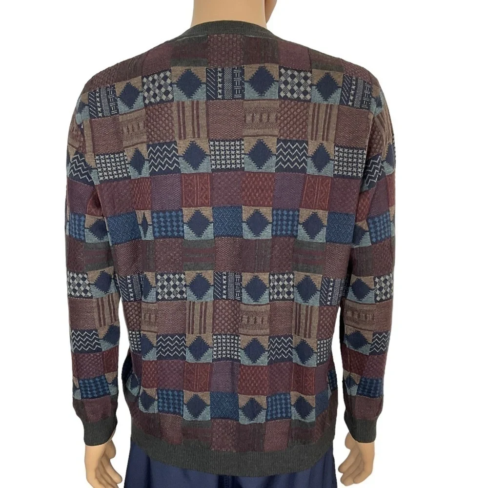 ERMENEGILDO Zegna NWT Multi Pattern Wool CottonSweater size L - 52 Made in Italy